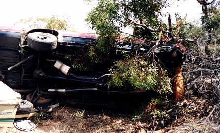 The car on its side in Central Victoria